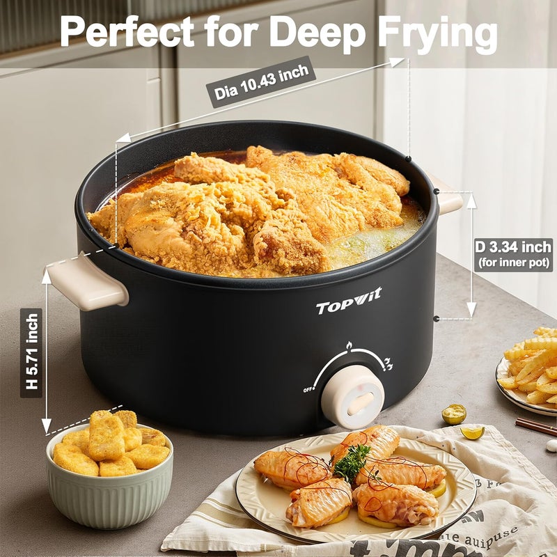 TopWit Hot Pot Electric, 4L Electric Pot with Non-Stick Coating, Dual Power Electric Cooker for Deep Frying, Steak, Pasta, Multi-Functional Large Capaity Shabu Shabu Pot for Party, Dark Black - Image 5